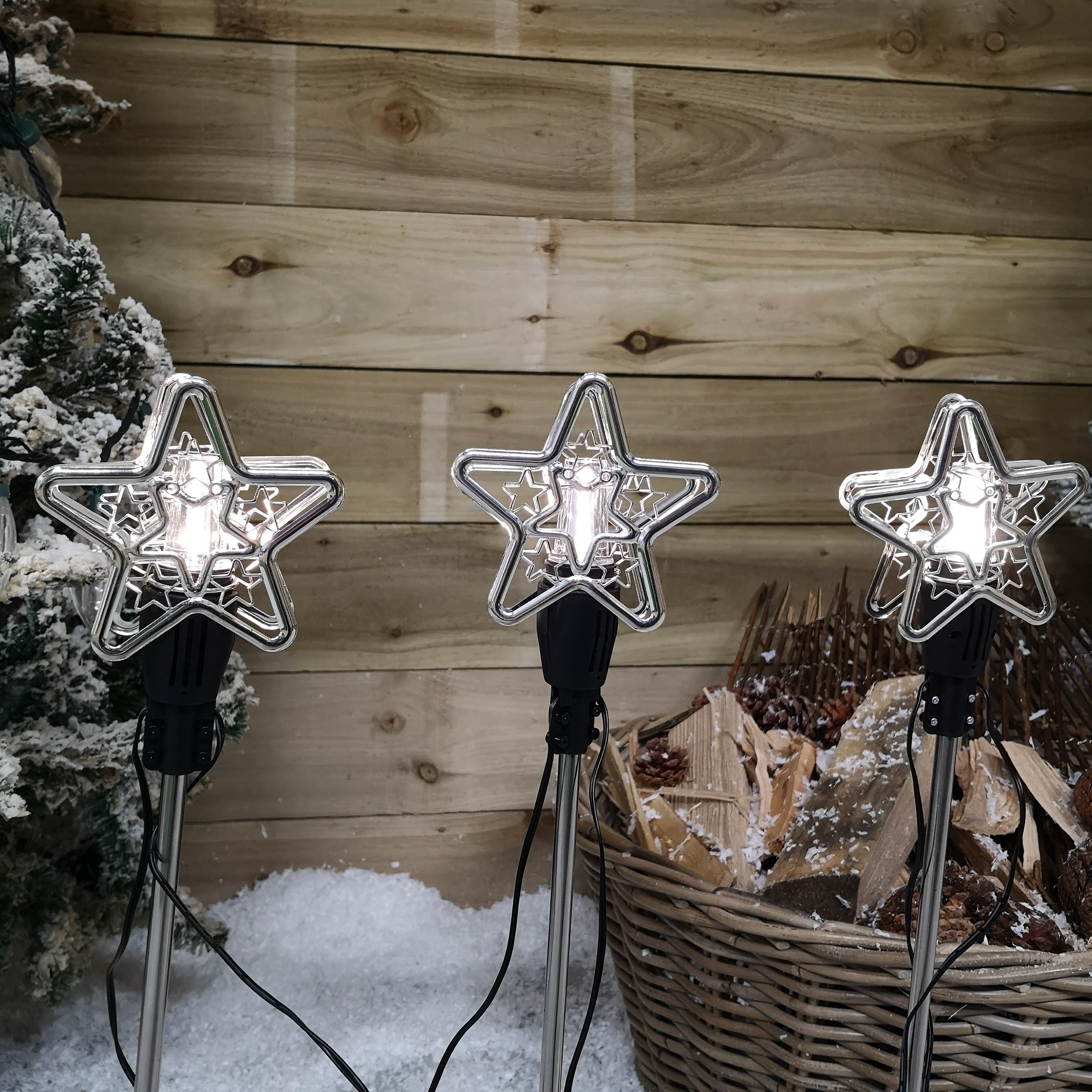 Set of 3 Christmas Star Flashing Warm White LED Connectable Pathfinder Lights