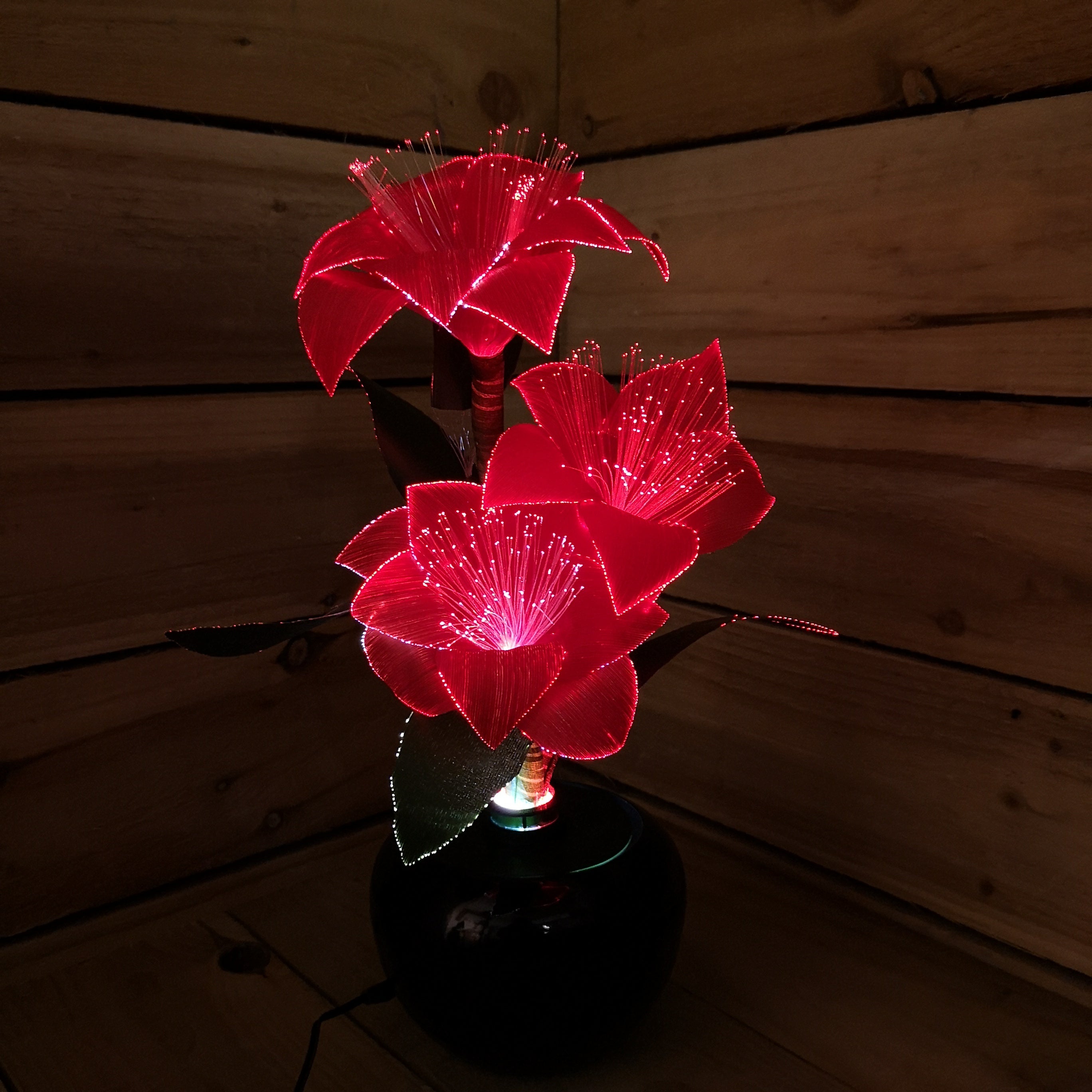 Premier 40cm Fibre Optic Christmas Red Poinsettias with LED Lights