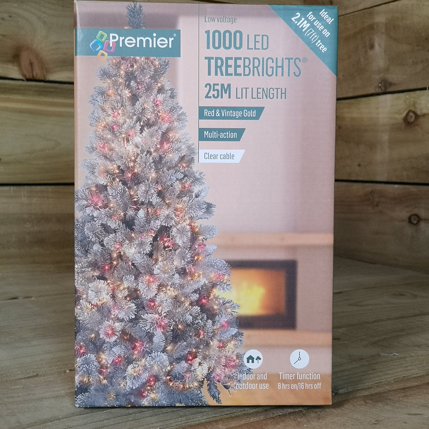 1000 LED 25m Indoor Outdoor Christmas Multi Function Mains Operated String Lights with Timer & Clear Cable in Red & Vintage Gold