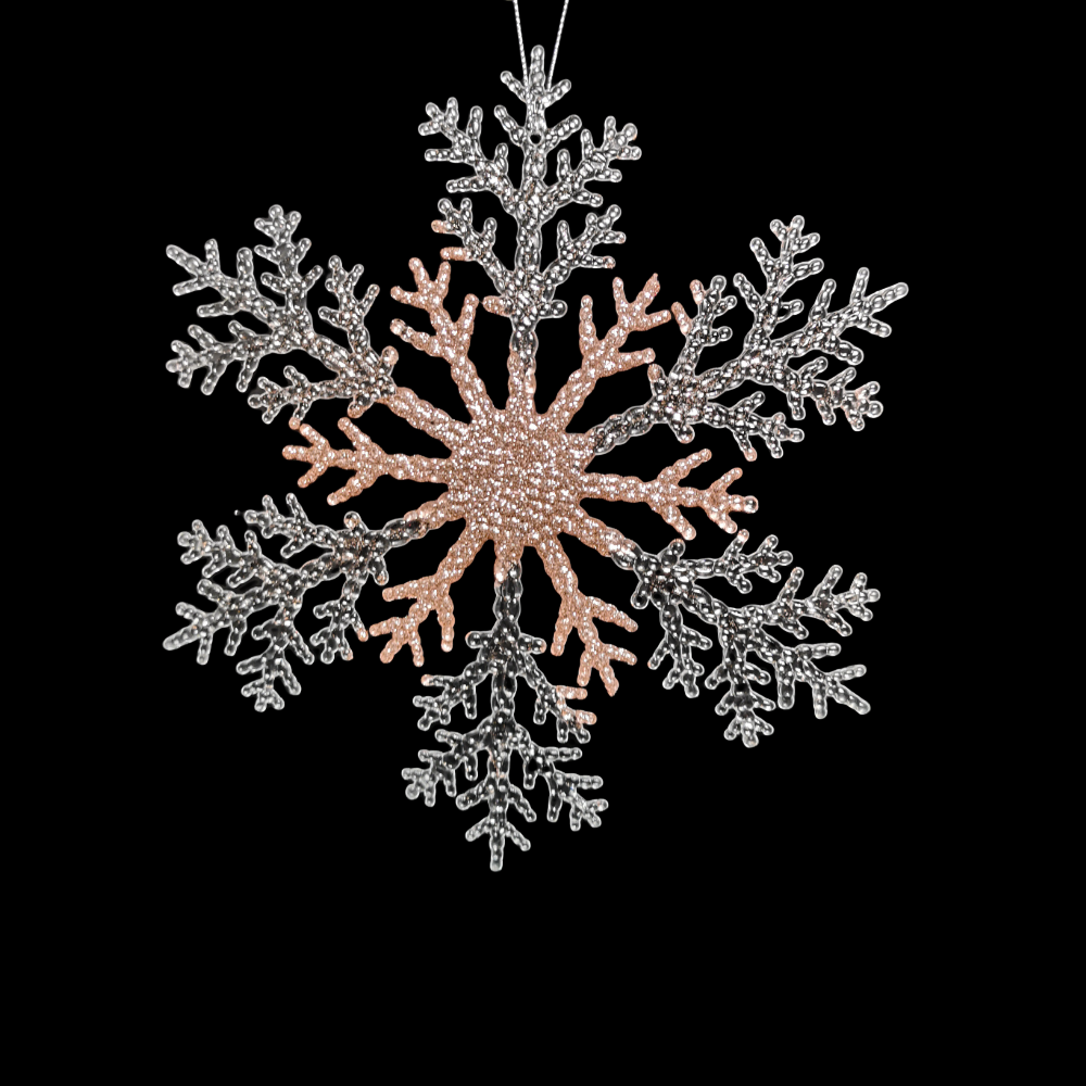 21cm Acrylic Glitter Hanging Snowflake Christmas Decoration in Rose Gold