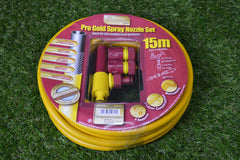 15m Professional Gold Garden Hose Pipe & 4 Fittings