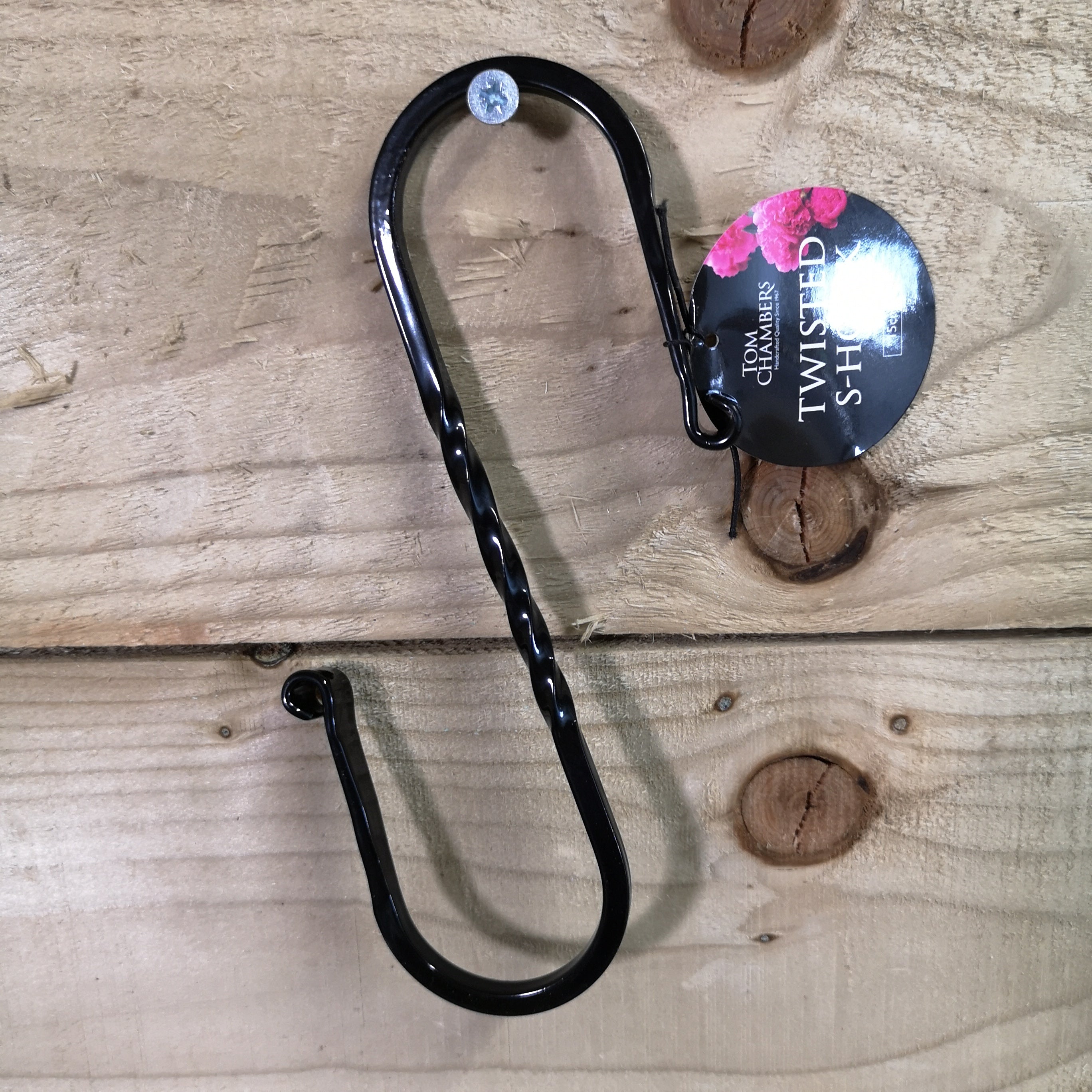 15cm Tom Chambers Black Metal Twisted Design S Hook for Garden Wild Bird Feeders and Boxes