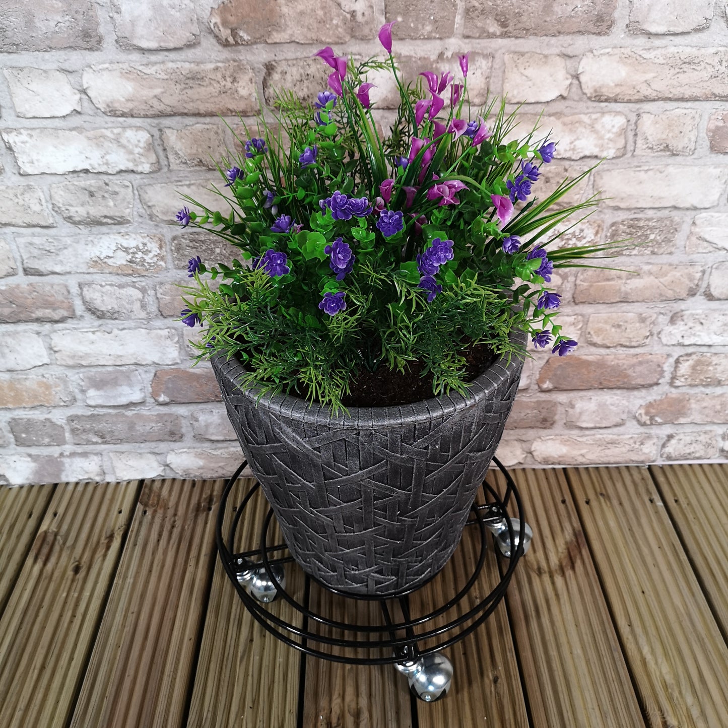 Tom Chambers Handcrafted Heavy Duty Round Black Metal Garden Patio Plant Flower Pot Stand Caddy Trolley Dolly on Strong Metal Castor Wheels 32cm