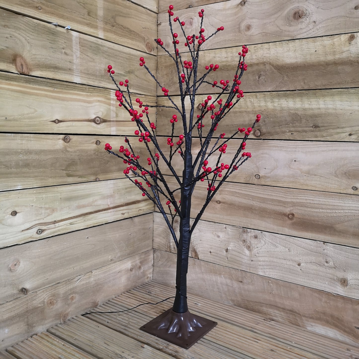 90cm 3ft Christmas Lit Black Twig Tree Red Berry 240 Warm White LED