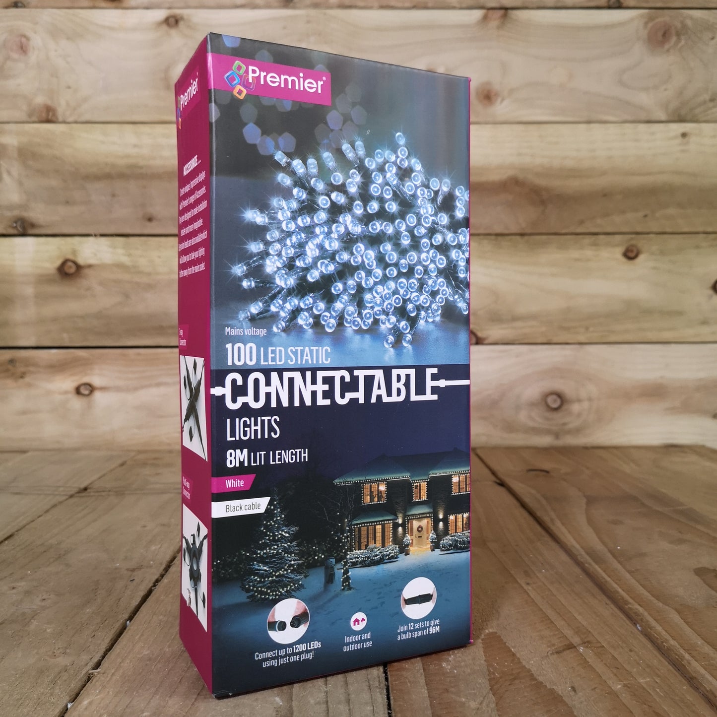 100 LED 8m Premier Christmas Connectable Outdoor Static Lights in Cool White