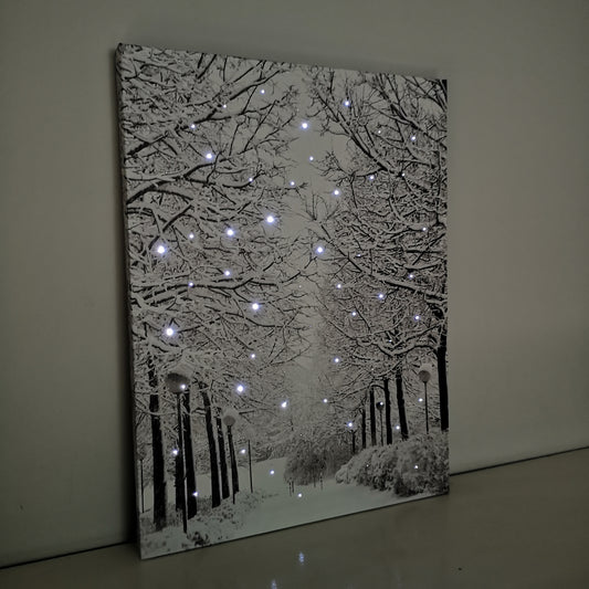 40 x 30cm Touch Operated Christmas Winter Avenue Fibre Optic Light Up Wall Canvas