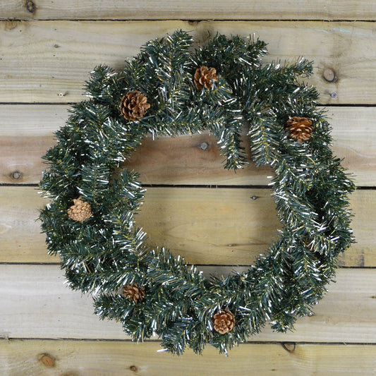 60cm Festive Christmas Green Wreath with Gold Needles & Pine cones