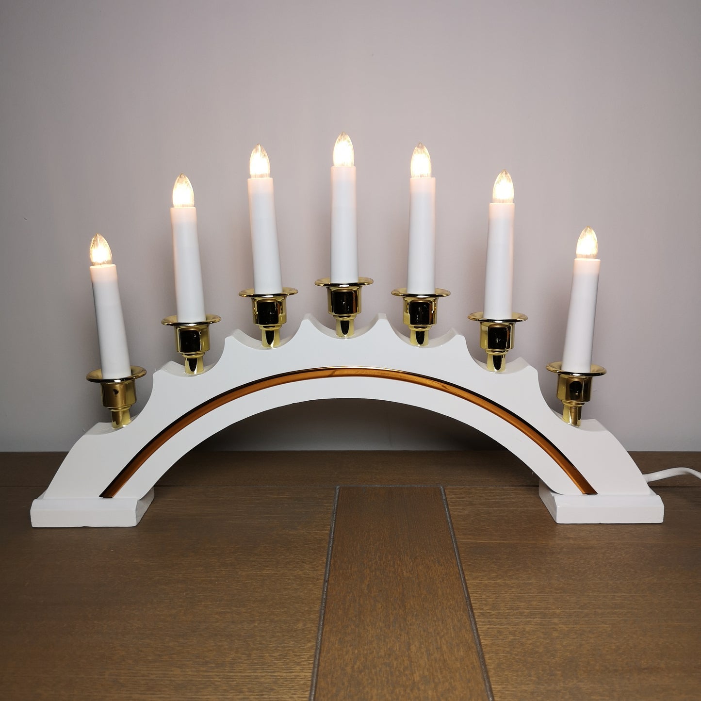 42cm Premier Christmas Candlebridge with 7 Bulbs in White Mains Powered