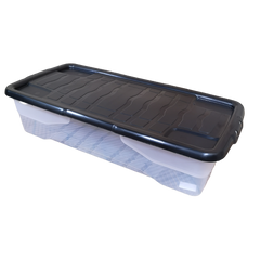 42L Clear Under Bed Storage Box with Black Lid, Stackable and Nestable Design Storage Solution