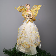 23cm Festive Christmas Tree Topper Angel Fairy Decoration In Champagne Gold