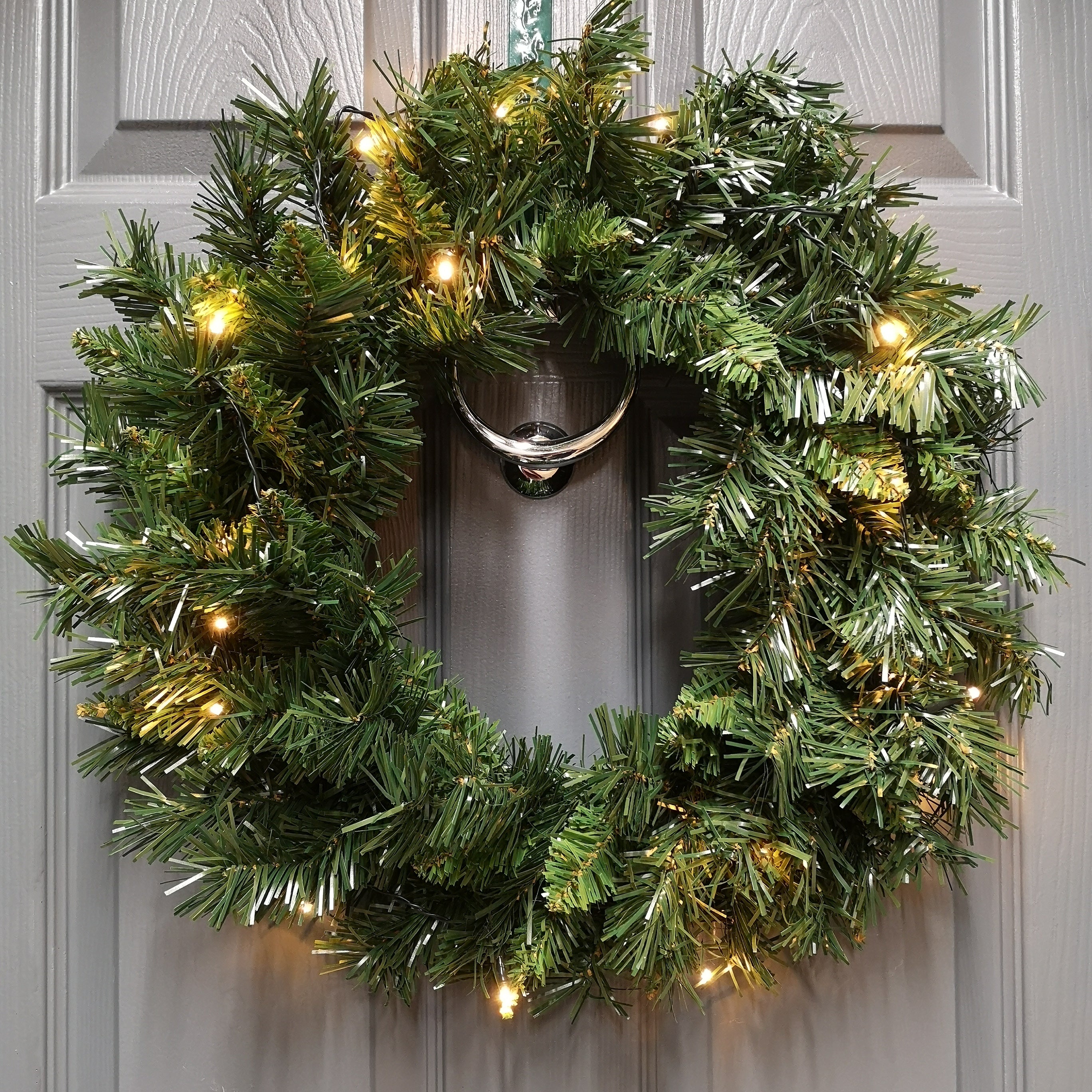 Pre Lit Christmas Door Decoration Kit - 90cm Trees / Garland & 60cm Wreath