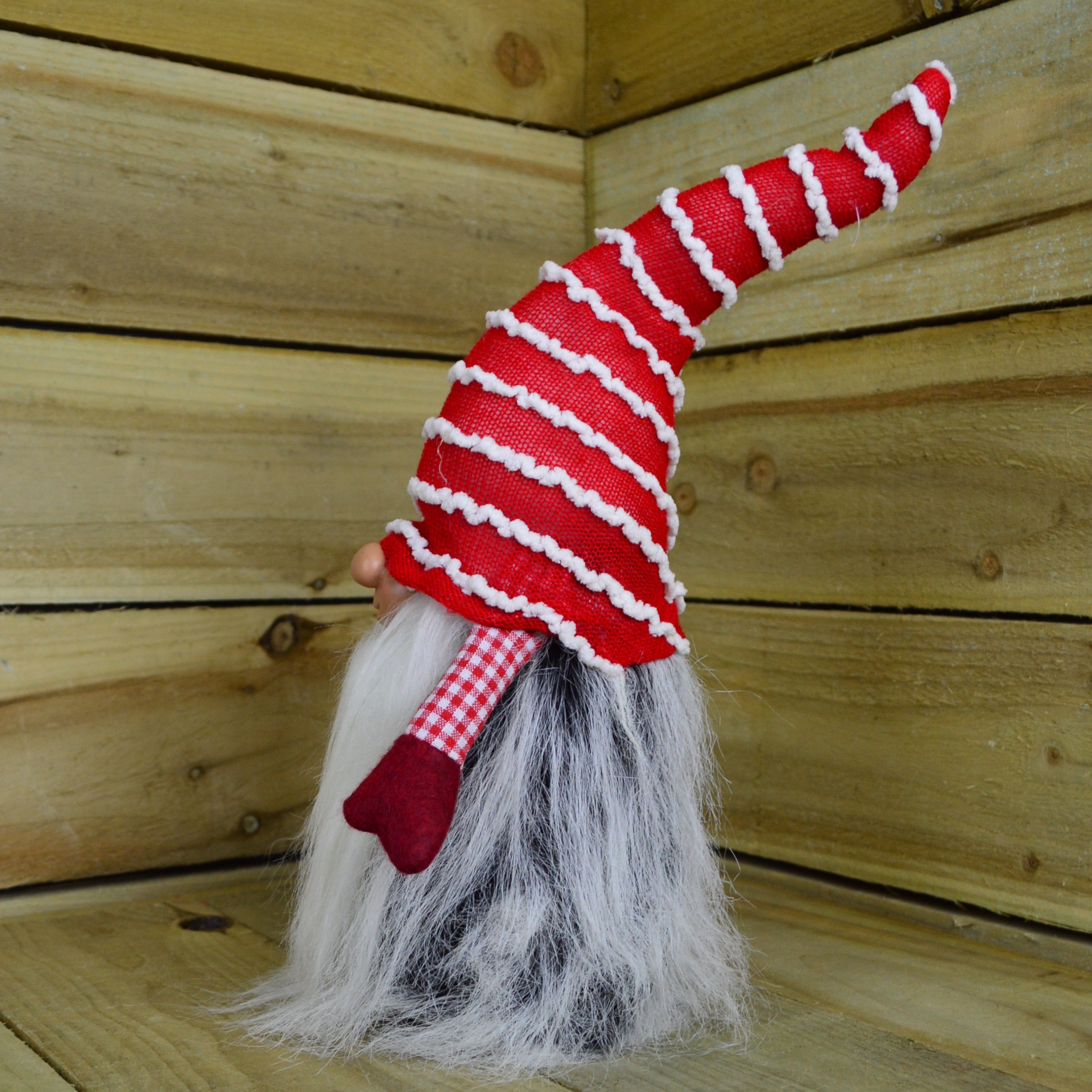 40cm Red Christmas Themed Bearded Gonk With Pointy Hat - Stripey