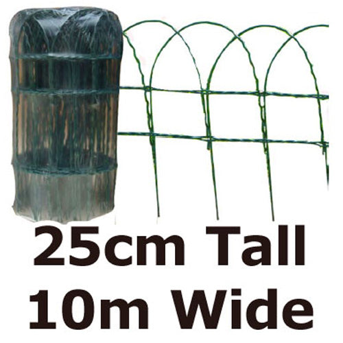 10m x 25cm of Green PVC Plastic Coated Metal Garden Border / Fence