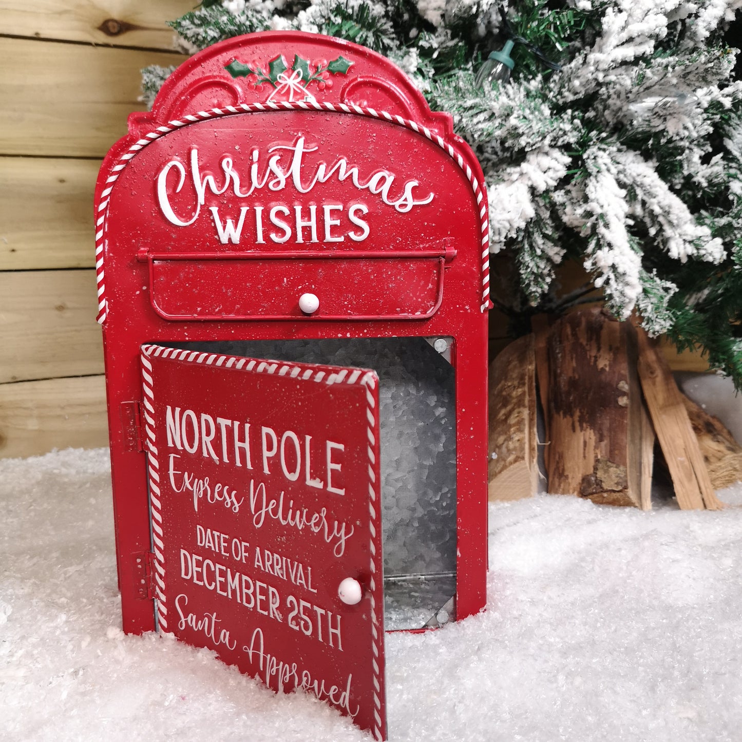 39cm Red with White Detail Christmas Santa Metal Post Box