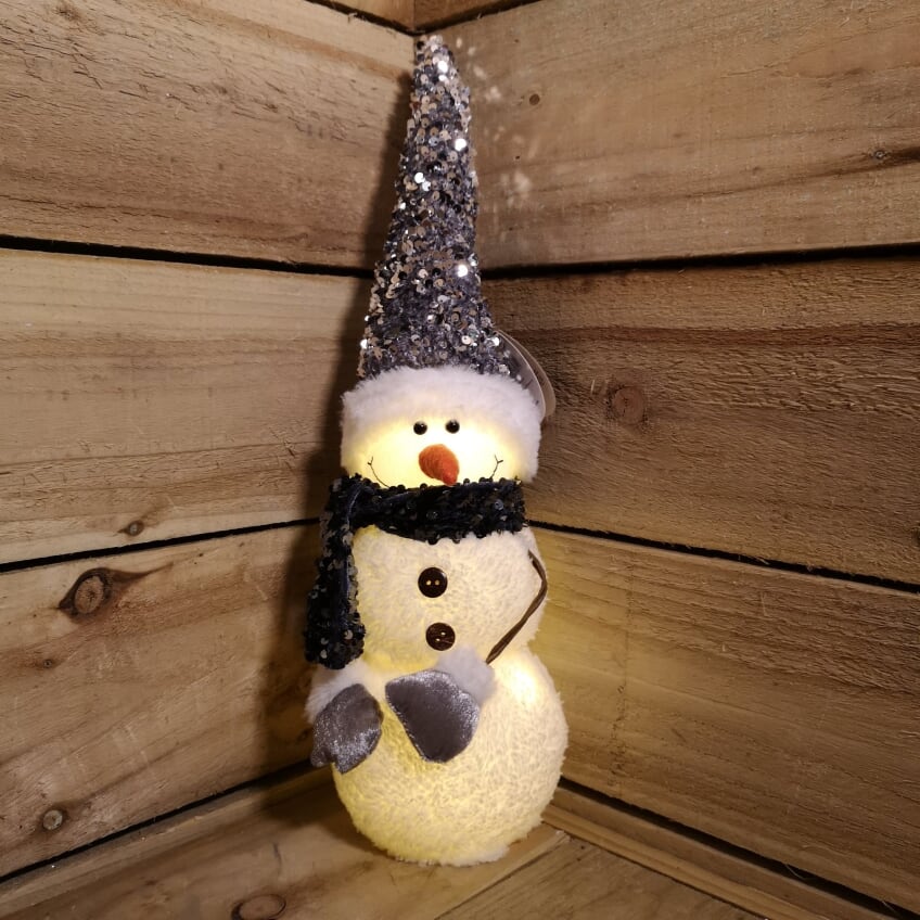 46cm Battery Operated Lit Furry Sparkly Standing Snowman