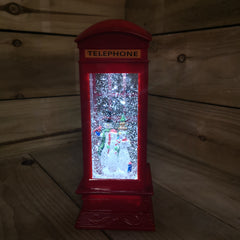 26.5cm Premier Christmas Water Spinner Telephone Box Design with Snowman Scene  Dual Power