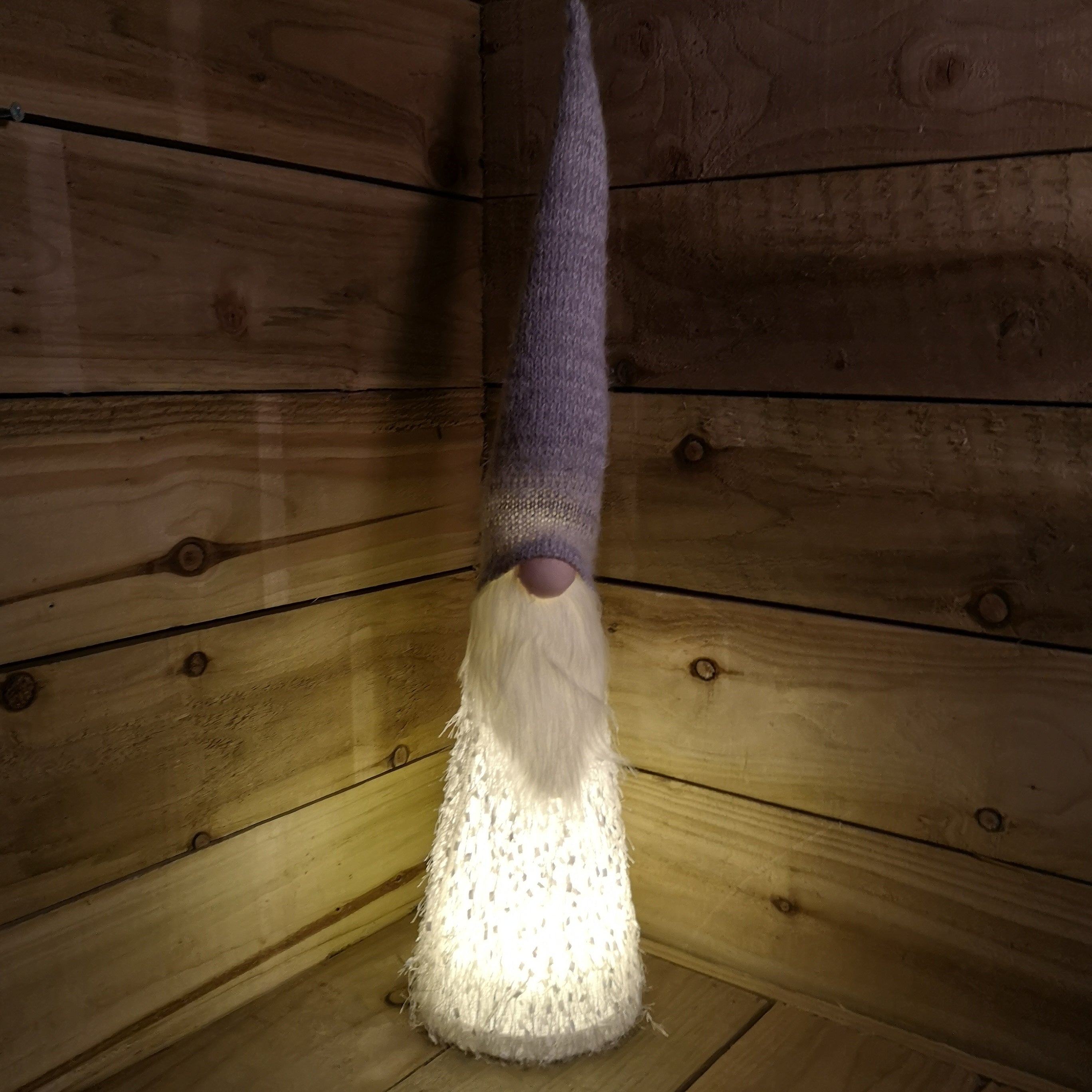 73cm Battery Operated Lit White Christmas Standing Gonk with Grey Hat