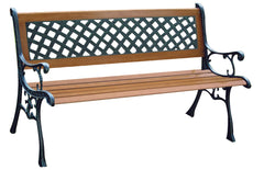 2 Person Outdoor / Garden Wooden Cast Iron PVC Lattice Bench
