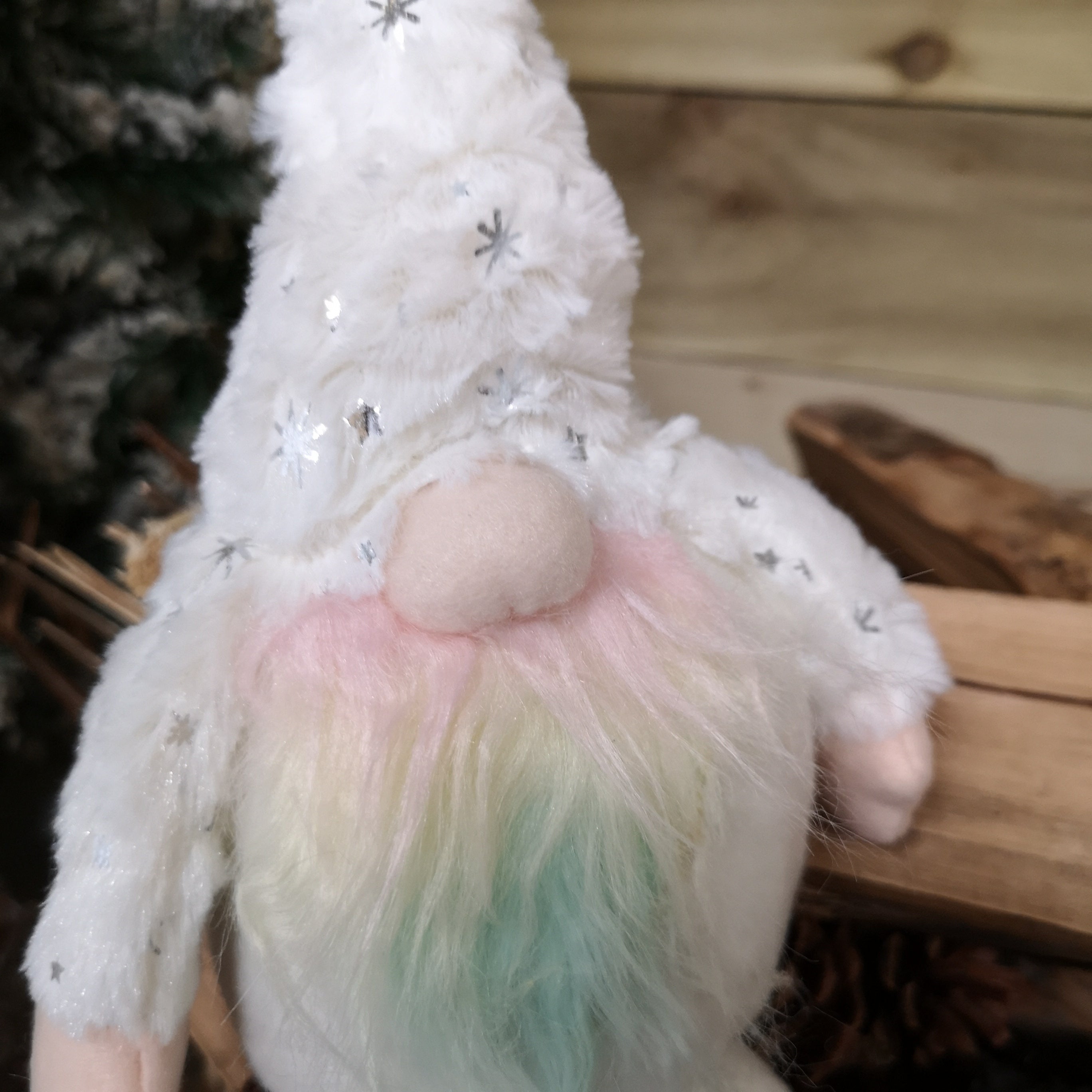 30cm Festive Christmas Rainbow Bearded Plush Gonk with Starry Hat