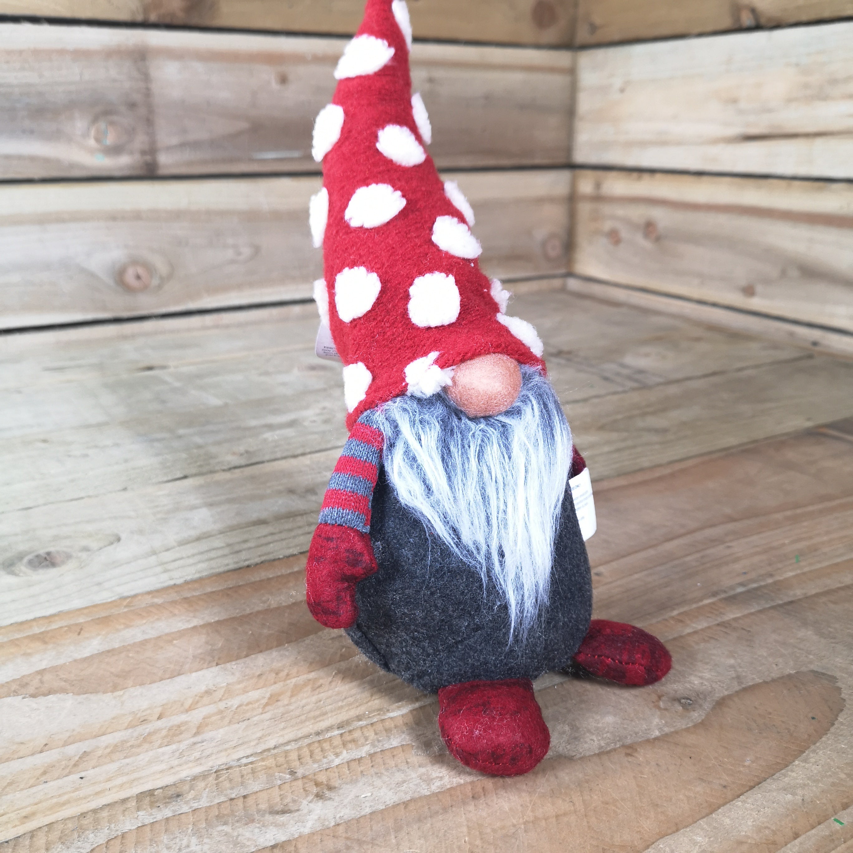 32cm Festive Christmas Red & Grey Bearded Gonk with White Polka Dot Hat