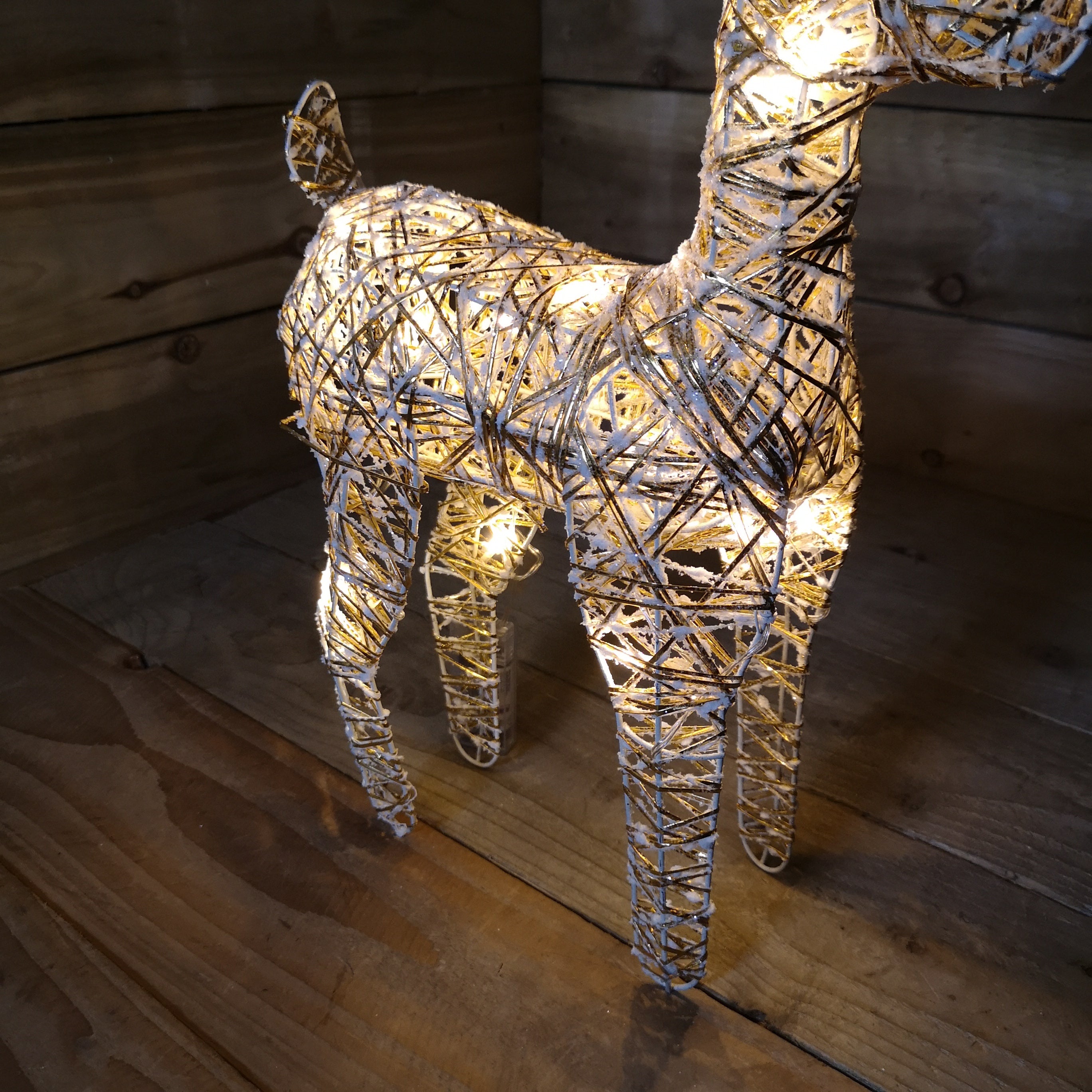 50cm Gold Wicker LED Illuminated Christmas Reindeer Figures Indoor Decoration