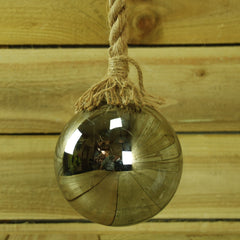 10cm Diameter Glass Globe / Ball Light Decoration With Rope & 15 Warm White LEDs
