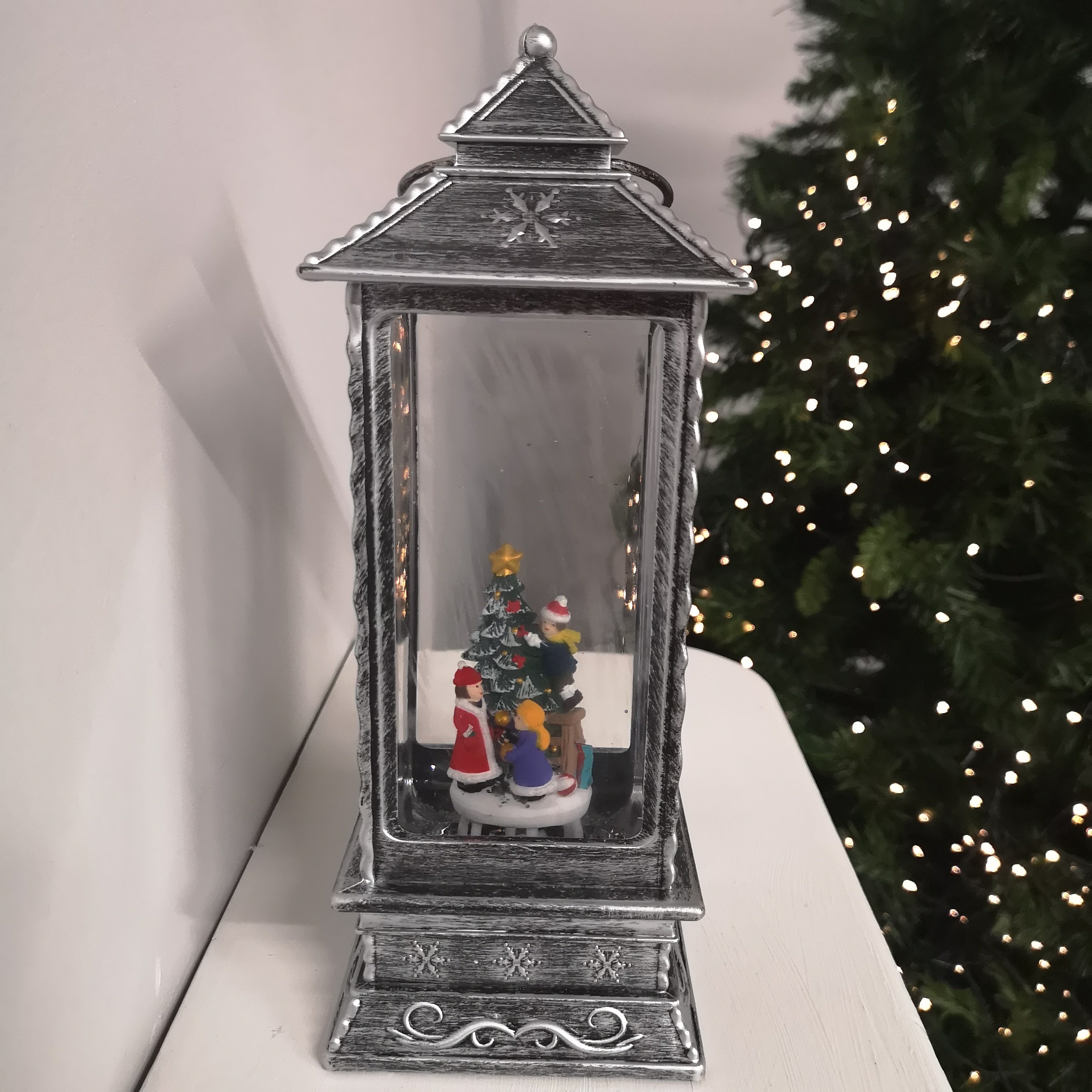 27cm Glitter Water Spinner Lantern - Warm White LED - Christmas Tree