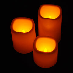 21cm Yellow LED Set Of 3 Battery Operated Flickering Candles On Black Tray