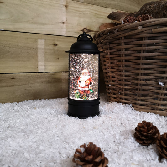 29cm Snowtime Christmas Water Spinner Antique Effect Lantern With Santa Scene  Dual Power 2736
