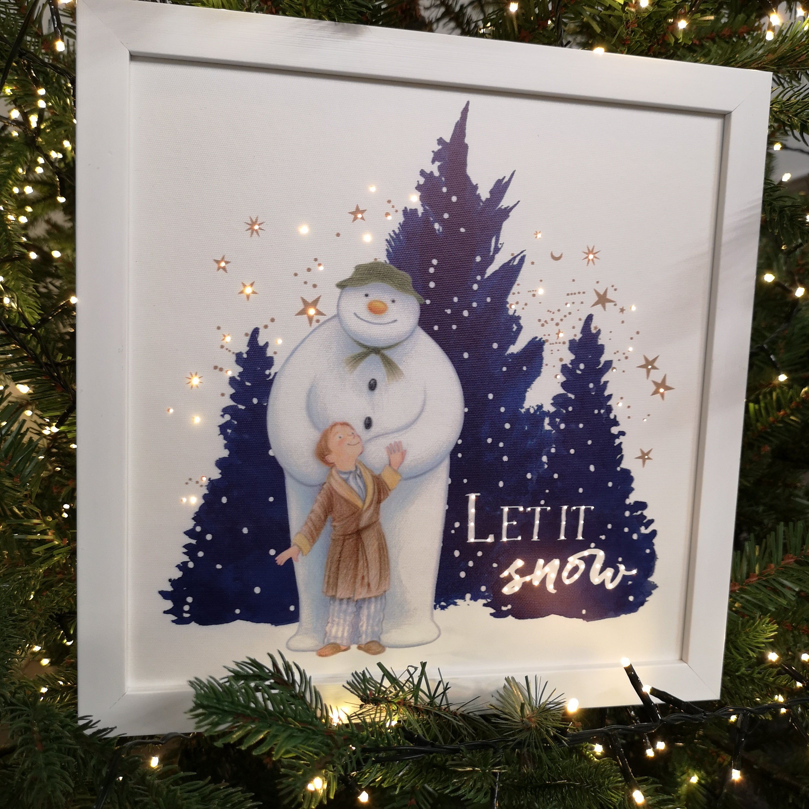 30 x 30cm Battery Operated Touch Activated Fibre Optic The Snowman™ & The Snowdog Christmas Canvas