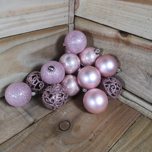 16 x 6cm Christmas Blush Pink Glitter Gloss And Matte Baubles Tree Decorations 2736