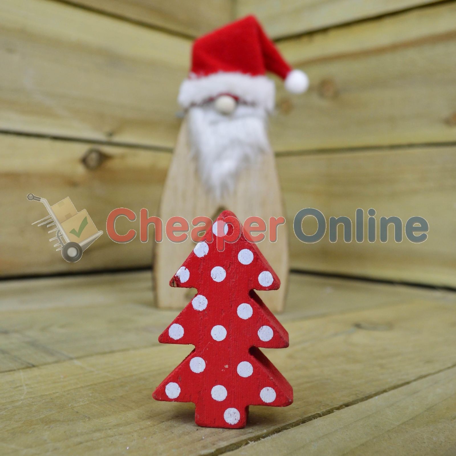 26cm Wooden Gonk Christmas Book End Ornaments - Red Tree