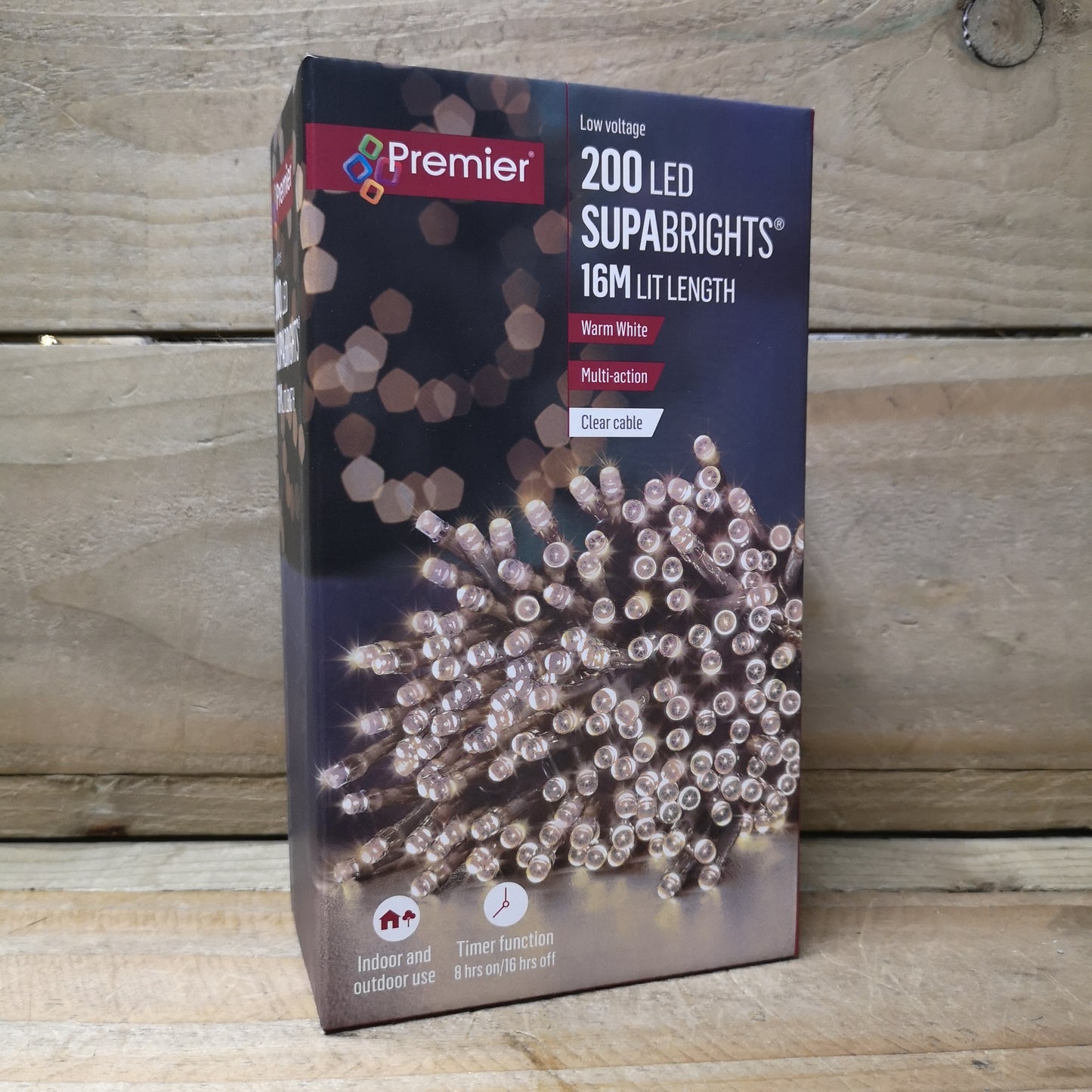 200 LED 16m Premier Christmas Outdoor 8 Function Lights Clear Wire in Warm White