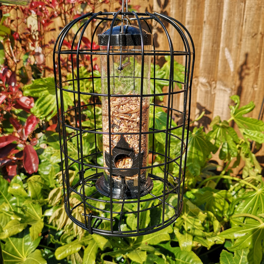 26cm Tom Chambers Heavy Duty Squirrel Proof Caged 2 Port Garden Wild Bird Hanging Black Metal Seed Feeder 2736