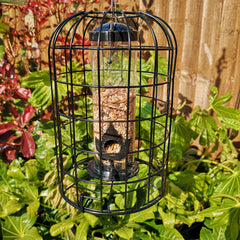 26cm Tom Chambers Heavy Duty Squirrel Proof Caged 2 Port Garden Wild Bird Hanging Black Metal Seed Feeder
