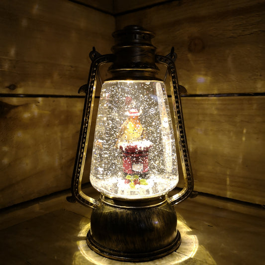 24cm Premier Christmas Water Spinner Antique Effect Hurricane Lantern with Robin on Post-box Dual Powered 2736