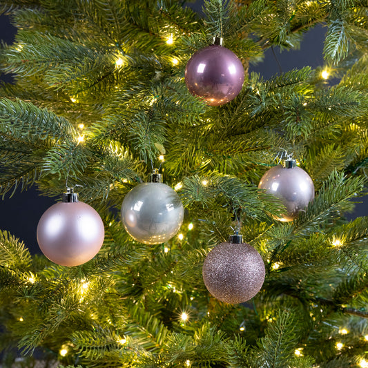 30pcs 6cm Assorted Shatterproof Baubles Christmas Decoration in Blush Pink