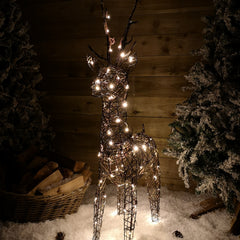 83cm Brown Outdoor Standing Wicker Reindeer Decoration With LED Lights