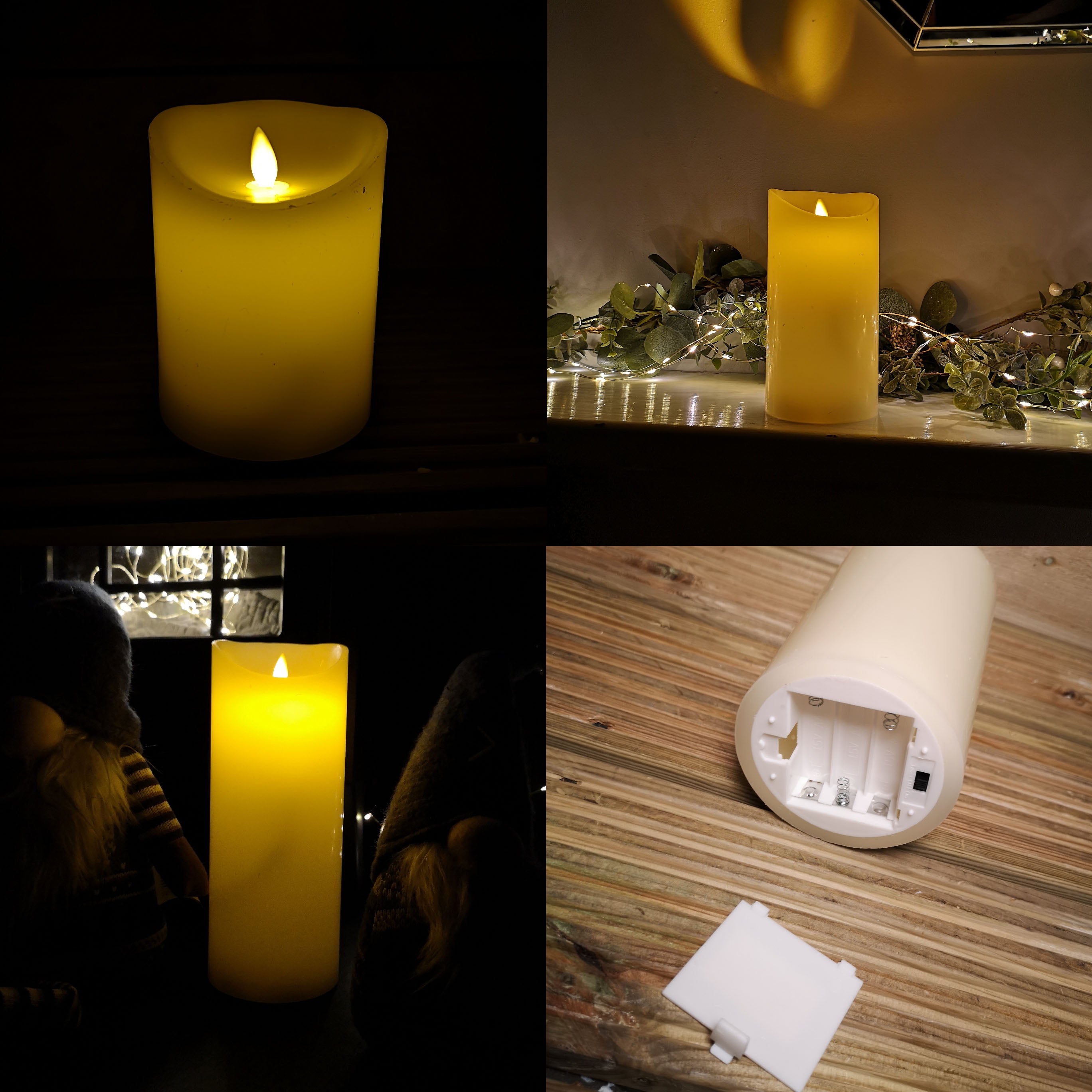 13cm, 18cm or 23cm High Battery Operated LED Christmas Dancing Flame Candle with Timer in Cream