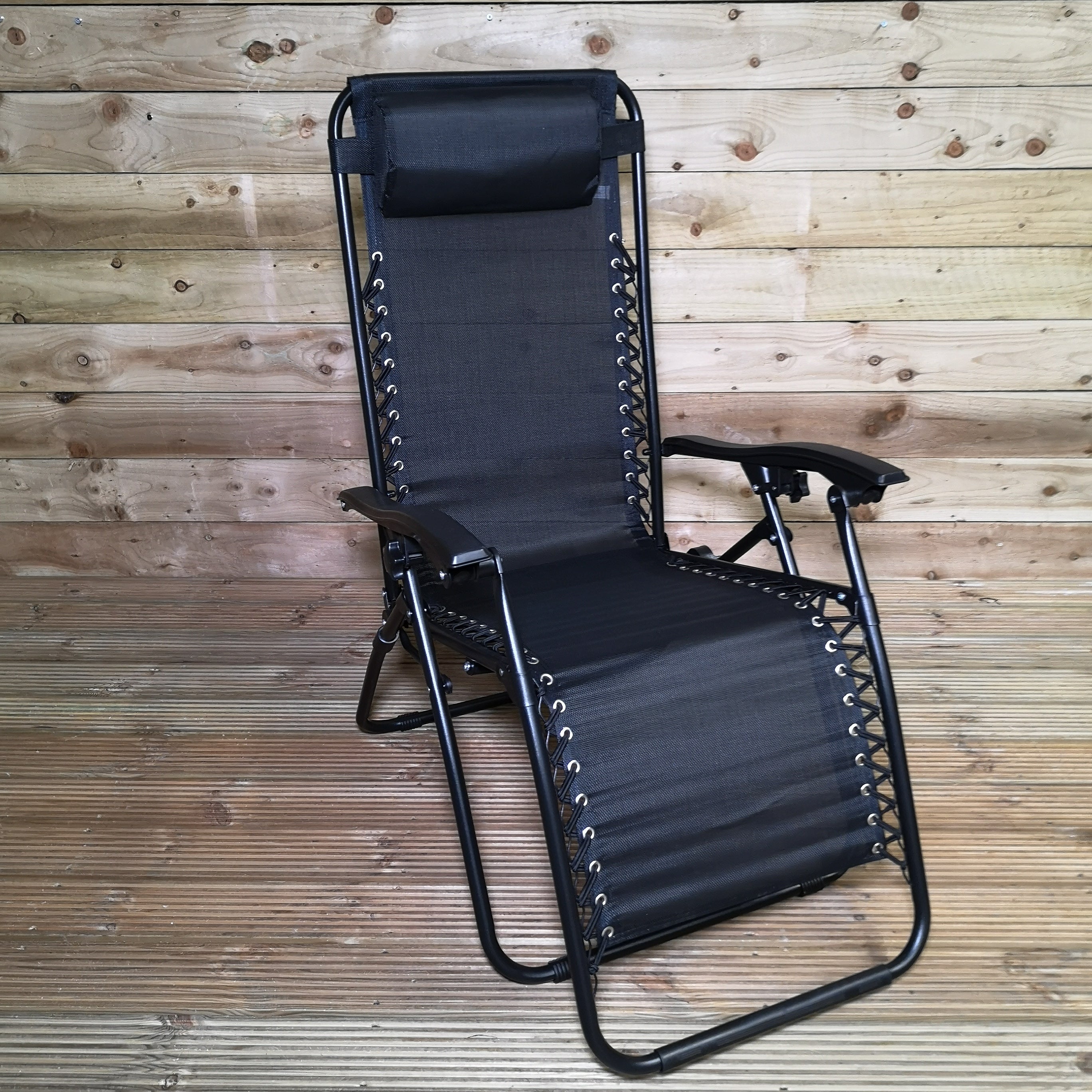 Pair of Multi Position Textoline Garden Relaxer Chair Lounger - All Black