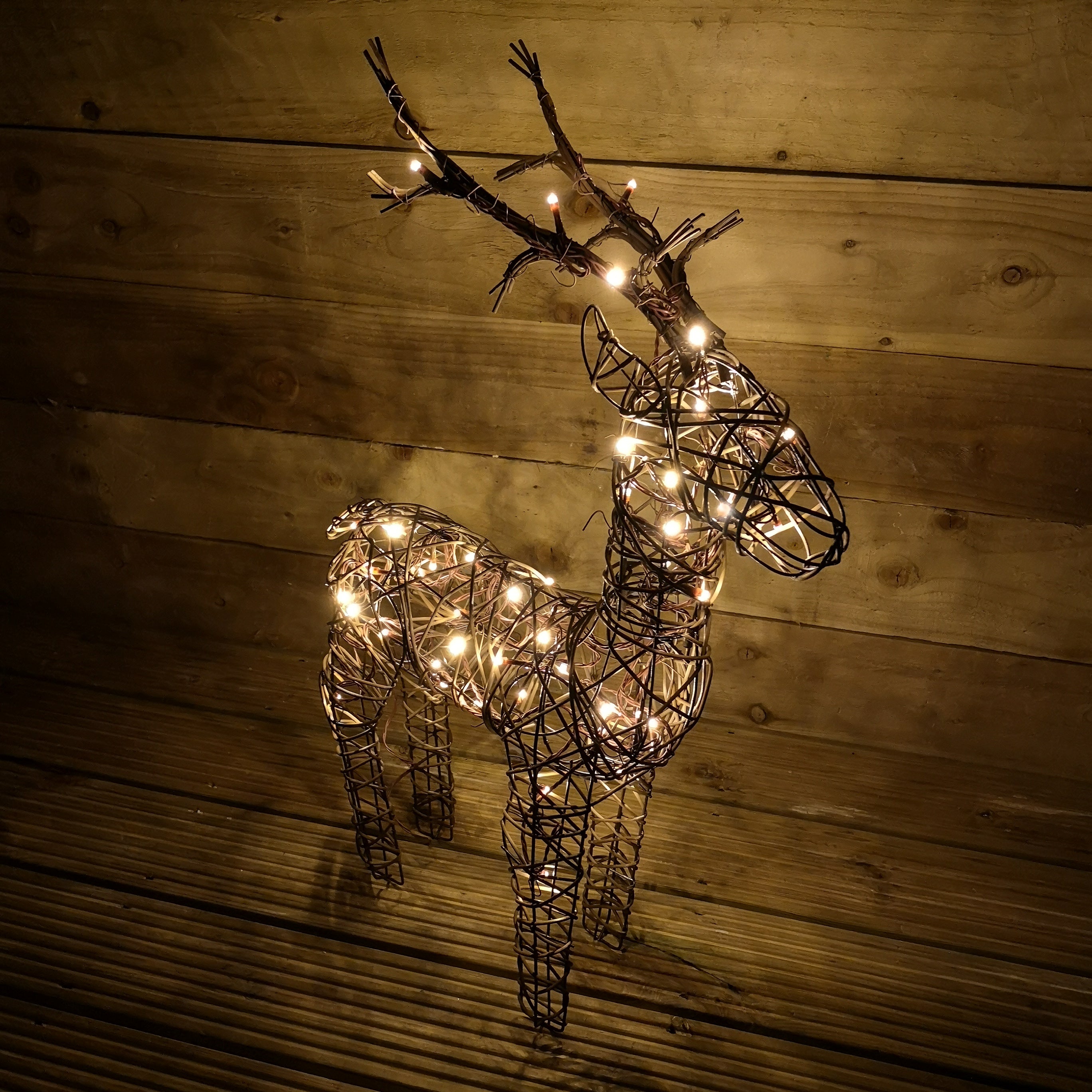60cm Brown Outdoor Standing LED Wicker Reindeer Christmas Decoration Warm White