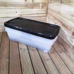 4 x 42L Clear Under Bed Storage Box with Black Lid, Stackable and Nestable Design Storage Solution