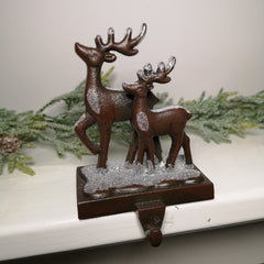 18cm Premier Christmas Metal Stocking Hanger Decoration in Reindeer Duo Design