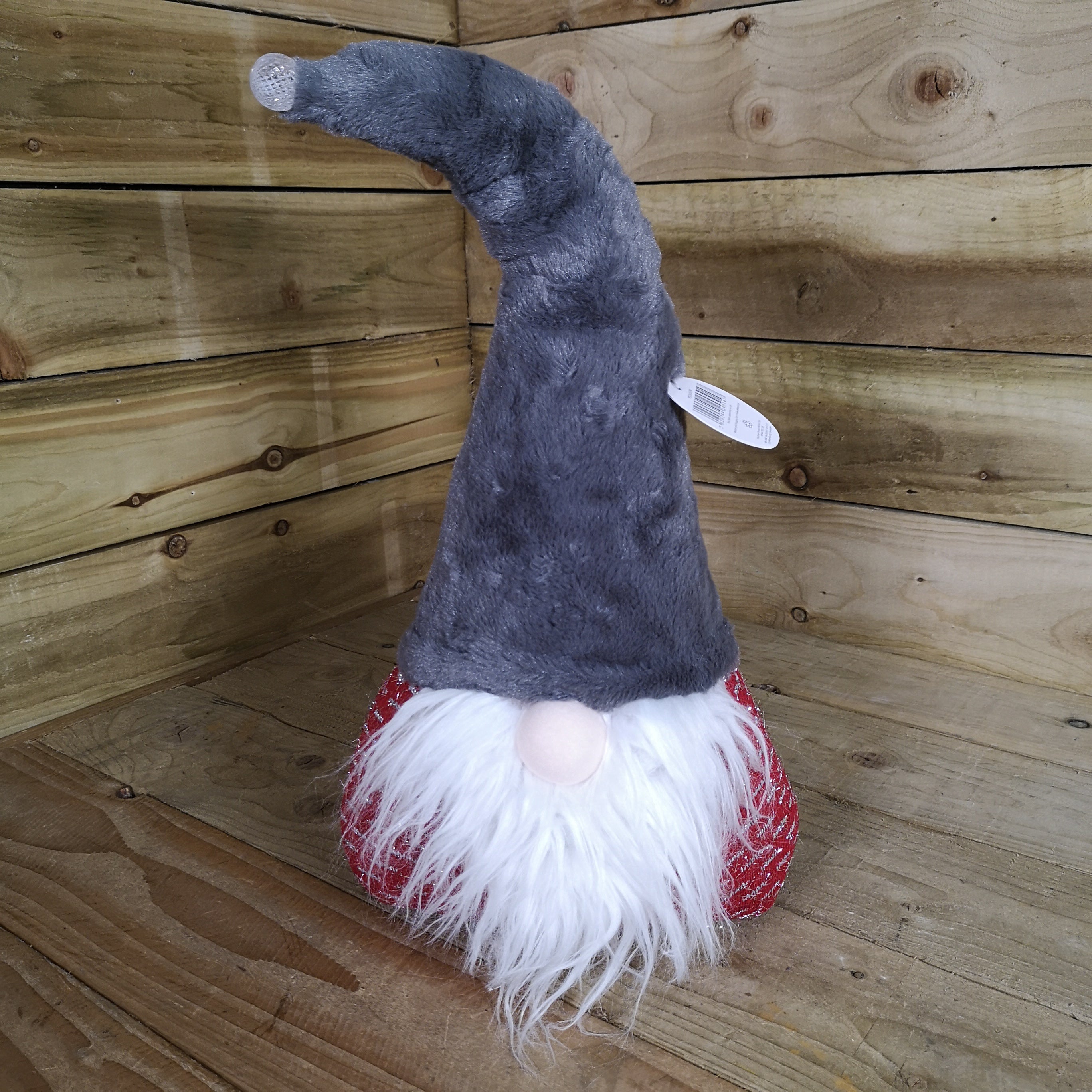 60cm Festive Christmas Light Up Lit Gonk with Grey Hat and Red Body