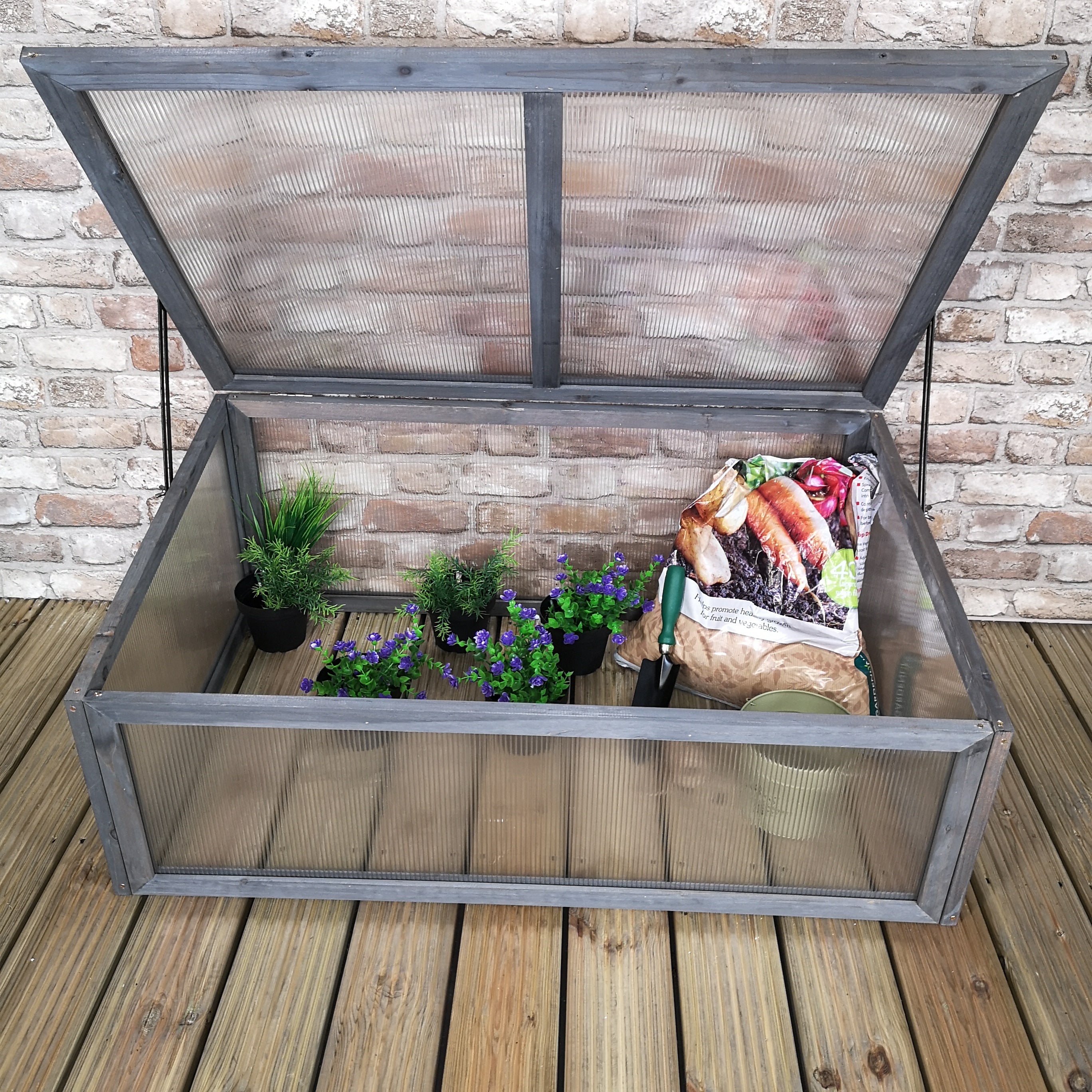 Wooden Mini Greenhouse Cold Frame In Grey Small Garden Greenhouse Pollycarbonate