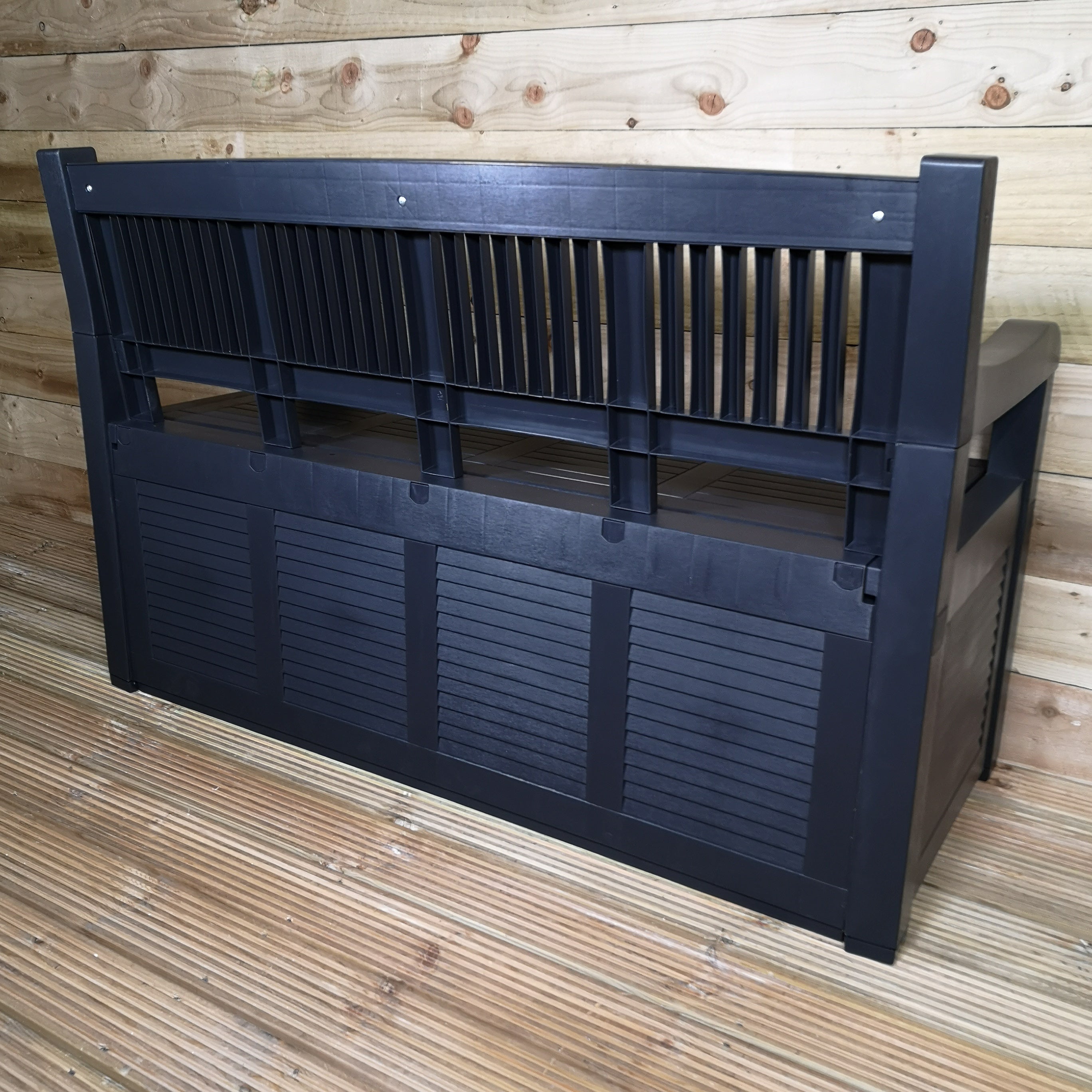 280L Plastic Lockable Garden Storage Bench / Cushion Storage Box / 2 Seat Bench in Black