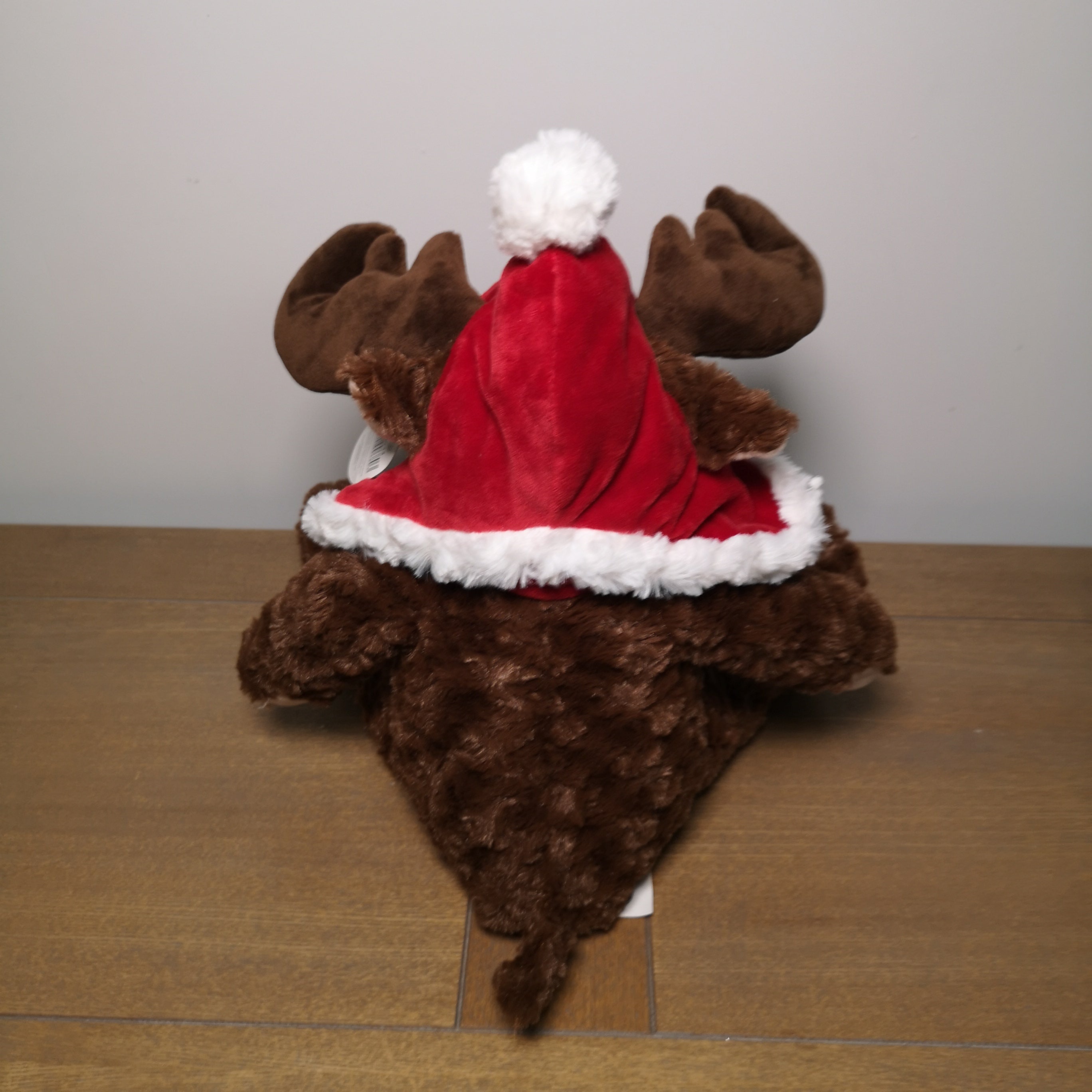 30cm Sitting Plush Christmas Reindeer with Red Hat & Scarf