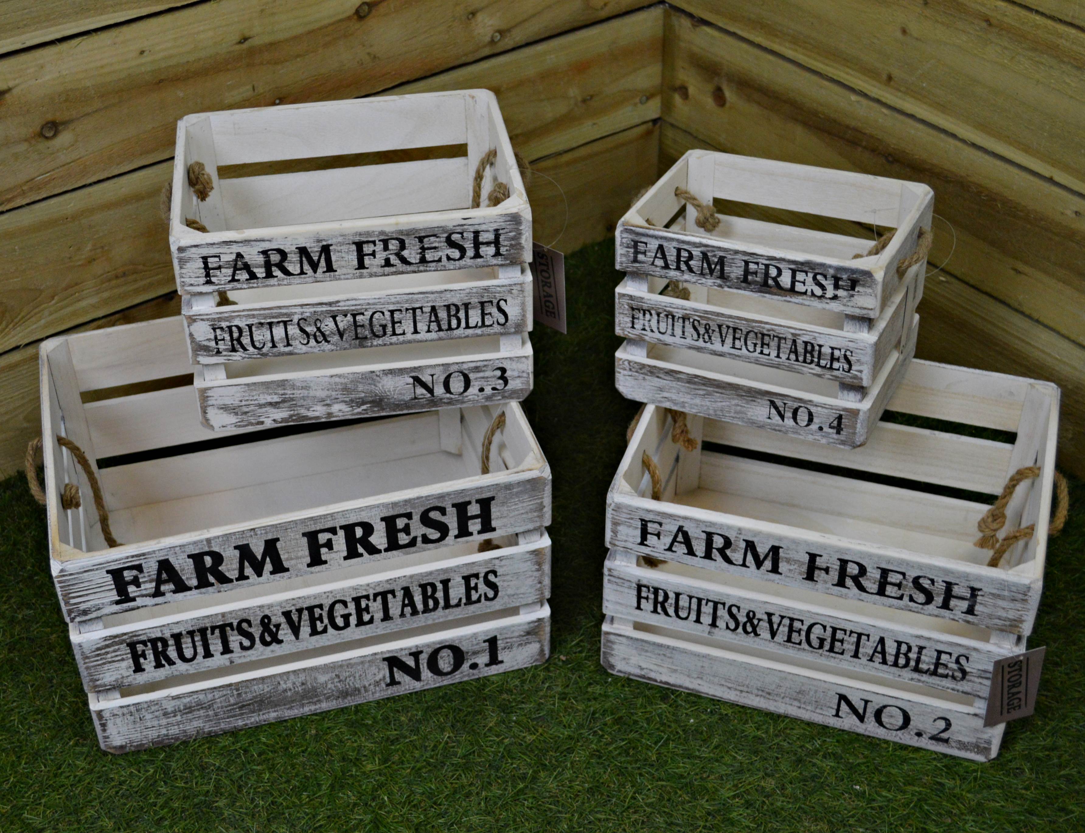 4 Rustic Old Farm Style Boxes Storage & Decoration 4 Different Sizes Worn White