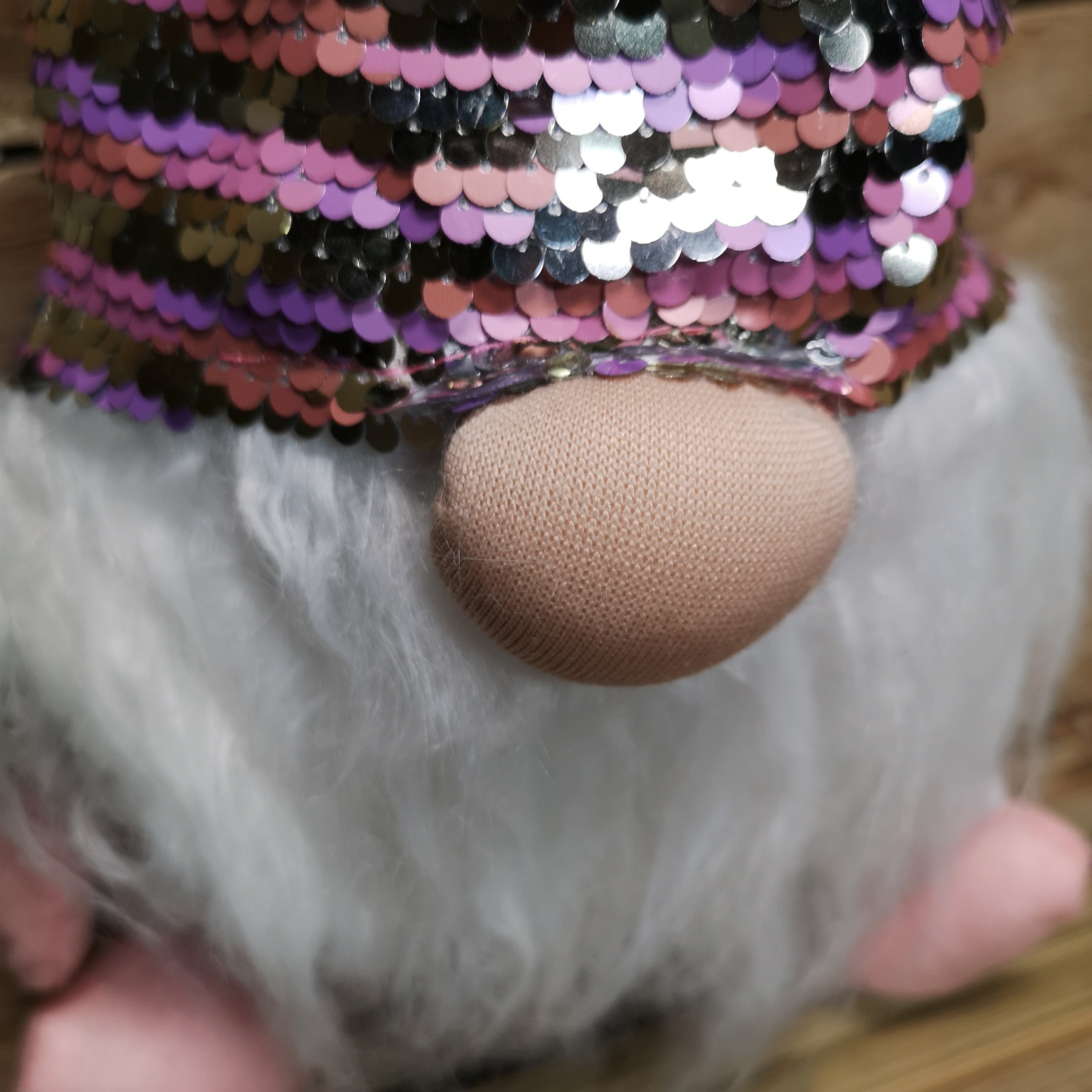 46cm Plush Christmas Bearded Gonk with Pink & Silver Sequined Hat Christmas Decoration