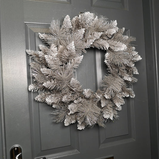 50cm Premier Snow Tipped Silver Christmas Glitter Door Wreath Decoration 2736